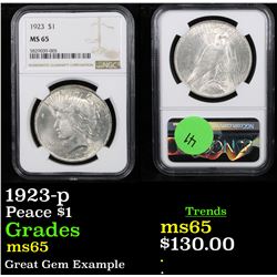 NGC 1923-p Peace Dollar $1 Graded ms65 By NGC