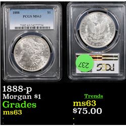 PCGS 1888-p Morgan Dollar $1 Graded ms63 By PCGS