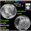 Image 1 : ***Auction Highlight*** 1922-p Peace Dollar $1 Graded GEM+ Unc By USCG (fc)