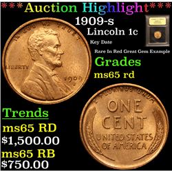 ***Auction Highlight*** 1909-s Lincoln Cent 1c Graded GEM Unc RD By USCG (fc)