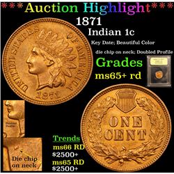 ***Auction Highlight*** 1871 Indian Cent 1c Graded Gem+ Unc RD By USCG (fc)