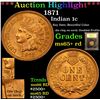 Image 1 : ***Auction Highlight*** 1871 Indian Cent 1c Graded Gem+ Unc RD By USCG (fc)