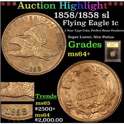 ***Auction Highlight*** 1858/1858 sl Flying Eagle Cent 1c Graded Choice+ Unc By USCG (fc)