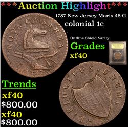 ***Auction Highlight*** 1787 New Jersey Maris 48-G Colonial Cent 1c Graded xf By USCG (fc)