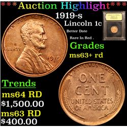 ***Auction Highlight*** 1919-s Lincoln Cent 1c Graded Select+ Unc RD By USCG (fc)