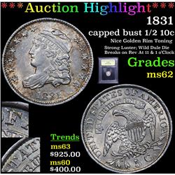 ***Auction Highlight*** 1831 Capped Bust Half Dime 1/2 10c Graded Select Unc By USCG (fc)