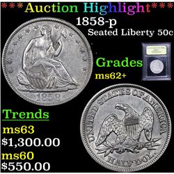 ***Auction Highlight*** 1858-p Seated Half Dollar 50c Graded Select Unc By USCG (fc)