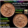 Image 1 : ***Auction Highlight*** 1839 Silly Head Coronet Head Large Cent 1c Graded Choice Unc BN By USCG (fc)