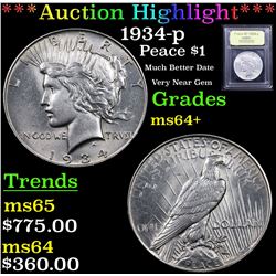 ***Auction Highlight*** 1934-p Peace Dollar $1 Graded Choice+ Unc By USCG (fc)