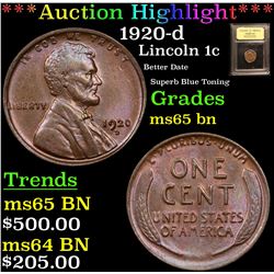 ***Auction Highlight*** 1920-d Lincoln Cent 1c Graded GEM Unc BN By USCG (fc)