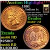 Image 1 : ***Auction Highlight*** 1881 Indian Cent 1c Graded Gem+ Unc RD By USCG (fc)