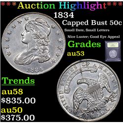 ***Auction Highlight*** 1834 Capped Bust Half Dollar 50c Graded Select AU By USCG (fc)