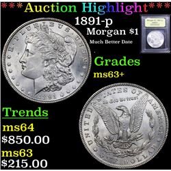 ***Auction Highlight*** 1891-p Morgan Dollar $1 Graded Select+ Unc By USCG (fc)