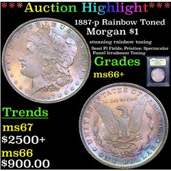 ***Auction Highlight*** 1887-p Rainbow Toned Morgan Dollar $1 Graded GEM++ Unc By USCG (fc)