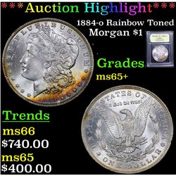 ***Auction Highlight*** 1884-o Rainbow Toned Morgan Dollar $1 Graded GEM+ Unc By USCG (fc)