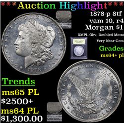 ***Auction Highlight*** 1878-p 8tf vam 10, r4 Morgan Dollar $1 Graded Choice Unc+ PL By USCG (fc)