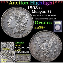 *Highlight Of Entire Auction* 1893-s Morgan Dollar $1 Graded Choice AU/BU Slider+ By USCG (fc)