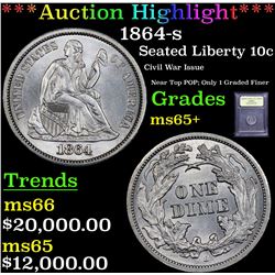 ***Auction Highlight*** 1864-s Seated Liberty Dime 10c Graded GEM+ Unc By USCG (fc)