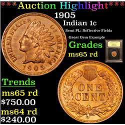 ***Auction Highlight*** 1905 Indian Cent 1c Graded GEM Unc RD By USCG (fc)