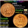 Image 1 : ***Auction Highlight*** 1905 Indian Cent 1c Graded GEM Unc RD By USCG (fc)