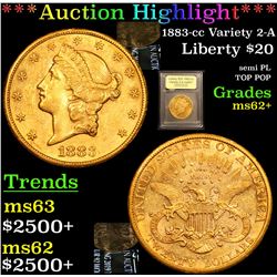 ***Auction Highlight*** 1883-cc Variety 2-A Gold Liberty Double Eagle $20 Graded Select Unc By USCG 