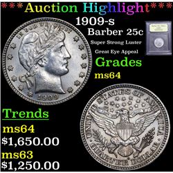 ***Auction Highlight*** 1909-s Barber Quarter 25c Graded Choice Unc By USCG (fc)