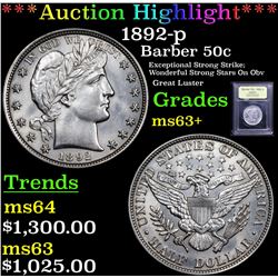 ***Auction Highlight*** 1892-p Barber Half Dollars 50c Graded Select+ Unc By USCG (fc)