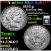 Image 1 : ***Auction Highlight*** 1892-p Barber Half Dollars 50c Graded Select+ Unc By USCG (fc)