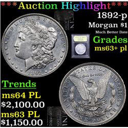 ***Auction Highlight*** 1892-p Morgan Dollar $1 Graded Select Unc+ PL By USCG (fc)
