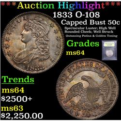 ***Auction Highlight*** 1833 O-108 Capped Bust Half Dollar 50c Graded Choice Unc By USCG (fc)