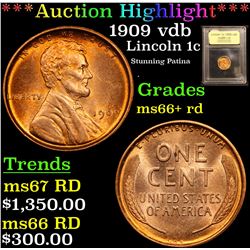 ***Auction Highlight*** 1909 vdb Lincoln Cent 1c Graded GEM++ RD By USCG (fc)