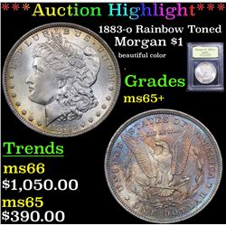 ***Auction Highlight*** 1883-o Rainbow Toned Morgan Dollar $1 Graded GEM+ Unc By USCG (fc)
