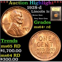 ***Auction Highlight*** 1928-d Lincoln Cent 1c Graded Choice+ Unc RD By USCG (fc)