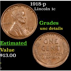 1918-p Lincoln Cent 1c Grades Unc Details