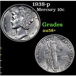 1938-p Mercury Dime 10c Grades Choice AU/BU Slider+