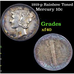 1919-p Rainbow Toned Mercury Dime 10c Grades xf