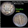 Image 1 : 1919-p Rainbow Toned Mercury Dime 10c Grades xf