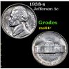 Image 1 : 1938-p Jefferson Nickel 5c Grades Choice+ Unc