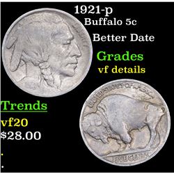 1921-p Buffalo Nickel 5c Grades vf details