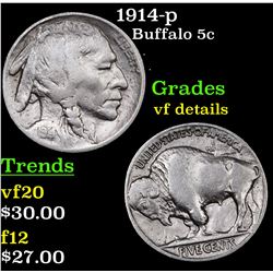 1914-p Buffalo Nickel 5c Grades vf details