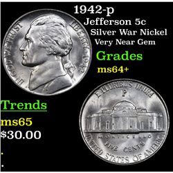1942-p Jefferson Nickel 5c Grades Choice+ Unc