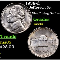 1938-d Jefferson Nickel 5c Grades Choice+ Unc