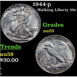 1944-p Walking Liberty Half Dollar 50c Grades Choice AU