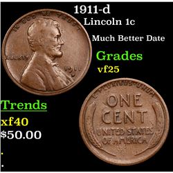1911-d Lincoln Cent 1c Grades vf+