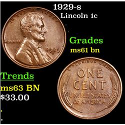 1929-s Lincoln Cent 1c Grades Unc+ BN