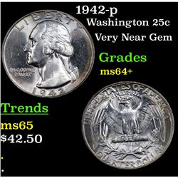 1942-p Washington Quarter 25c Grades Choice+ Unc