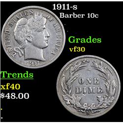 1911-s Barber Dime 10c Grades vf++