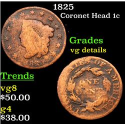 1825 Coronet Head Large Cent 1c Grades vg details