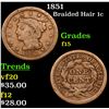 Image 1 : 1851 Braided Hair Large Cent 1c Grades f+