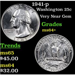 1941-p Washington Quarter 25c Grades Choice+ Unc
